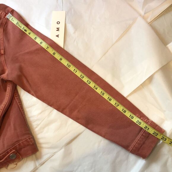 NWT AMO denim jean jacket Size M distressed rust coral Country Nashville Rodeo - Picture 15 of 16